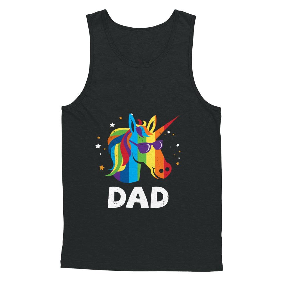 LGBT Pride Lesbian Gay Proud Dad Unicorn-T-Shirt & Hoodie-Unisex Tank-Black