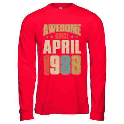 Vintage Retro Awesome Since April 1988 33th Birthday-T-Shirt & Hoodie-Long Sleeve T-Shirt-Red