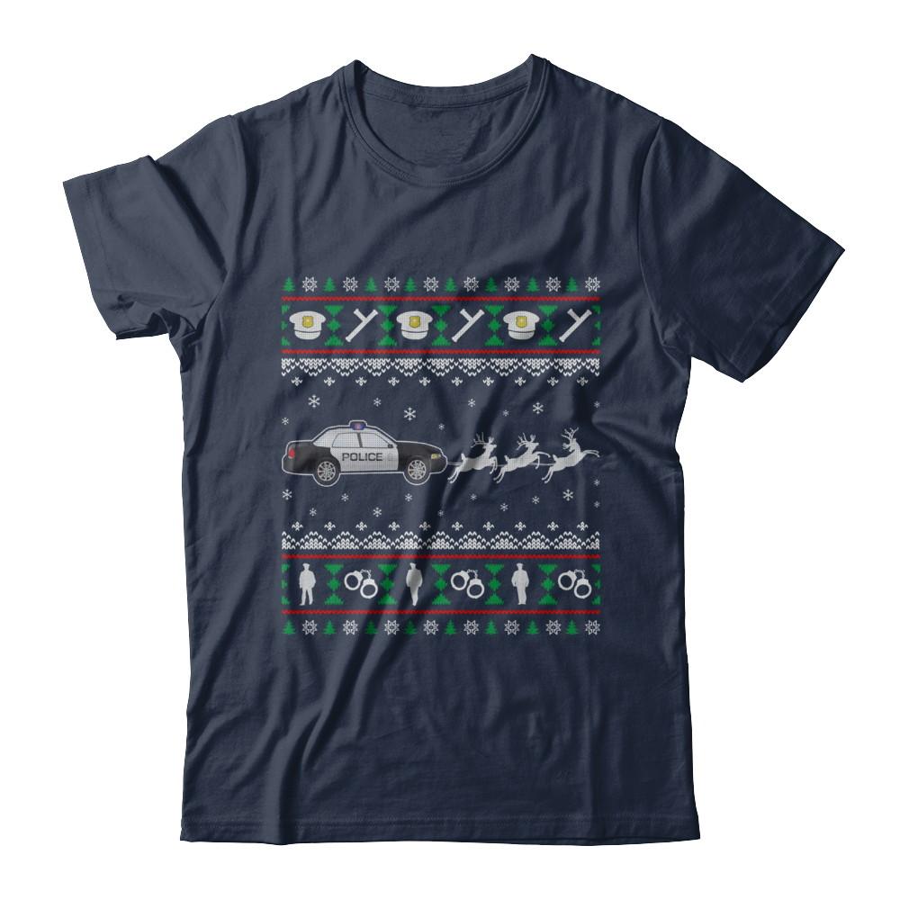 Merry Christmas Police Officer Ugly Sweater Gift-T-Shirt & Sweatshirt-Classic T-Shirt-Navy