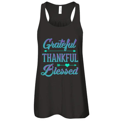 Grateful Thankful Blessed Thanksgiving-T-Shirt & Tank Top-Women's Flowy Racerback Tank-Black