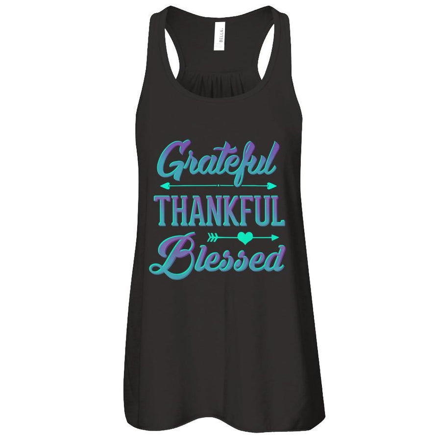 Grateful Thankful Blessed Thanksgiving-T-Shirt & Tank Top-Women's Flowy Racerback Tank-Black