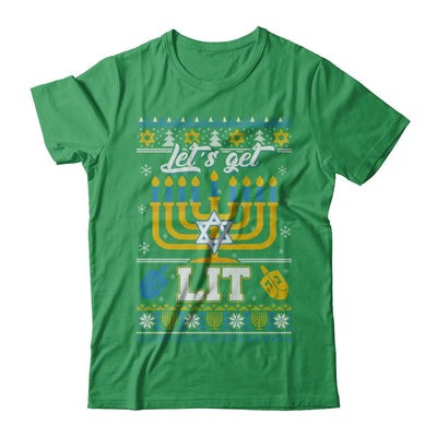 Funny Happy Hanukkah Chanukah Let's Get Lit Ugly Sweater-T-Shirt & Sweatshirt-Premium T-Shirt-Kelly Green
