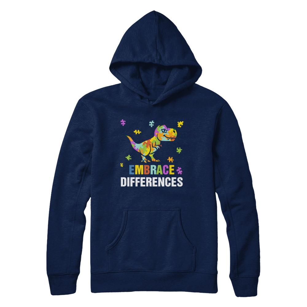 Autism Awareness Puzzle Piece Dinosaur Embrace Differences-T-Shirt & Hoodie-