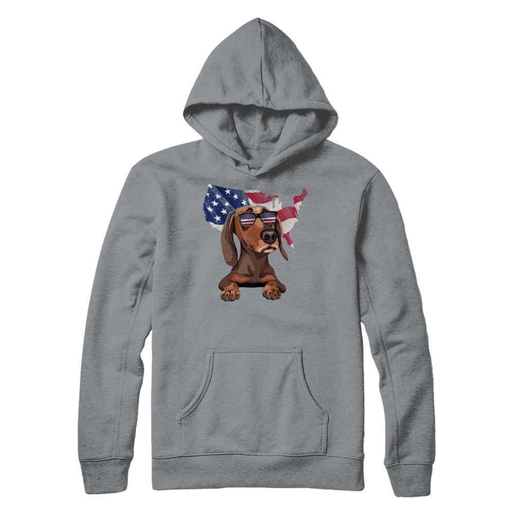 Funny Patriot Dachshund Dog 4Th Of July American Flag-T-Shirt & Hoodie-Pullover Hoodie-Light Steel