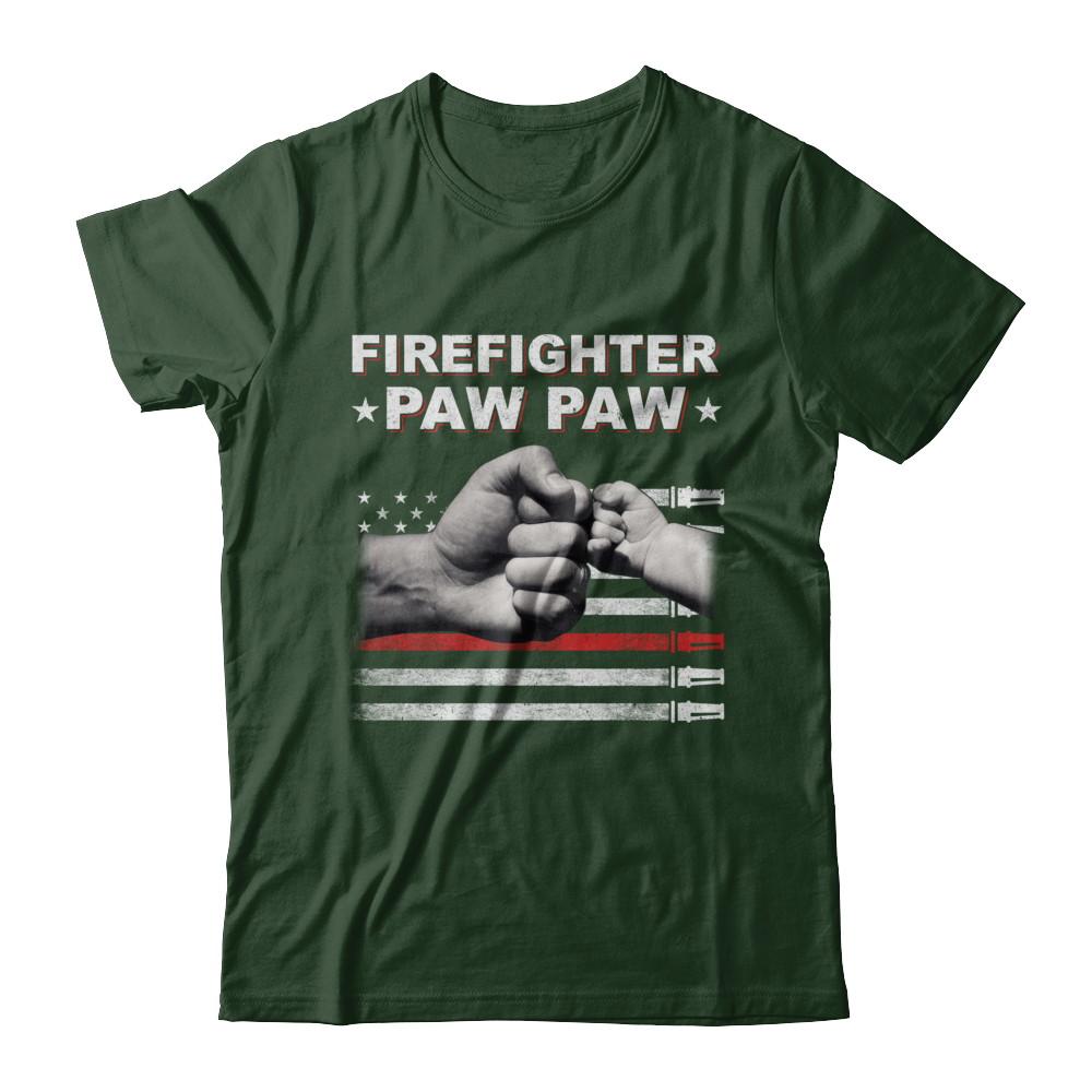 Firefighter Fireman Paw Paw American Flag Fathers Day-T-Shirt & Hoodie-Classic T-Shirt-Forest Green