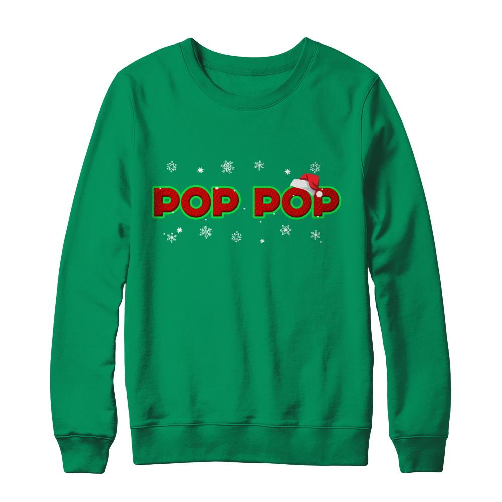 Pop Pop Christmas Santa Ugly Sweater Gift-T-Shirt & Sweatshirt-Crewneck Sweatshirt-Irish Green