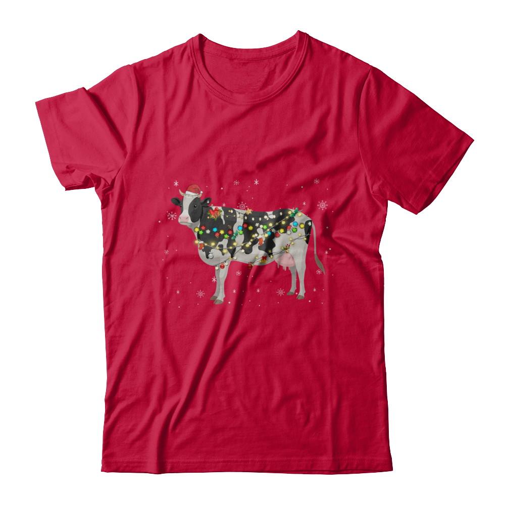 Vintage Cow Merry Christmas Light Led-T-Shirt & Hoodie-Classic T-Shirt-Red