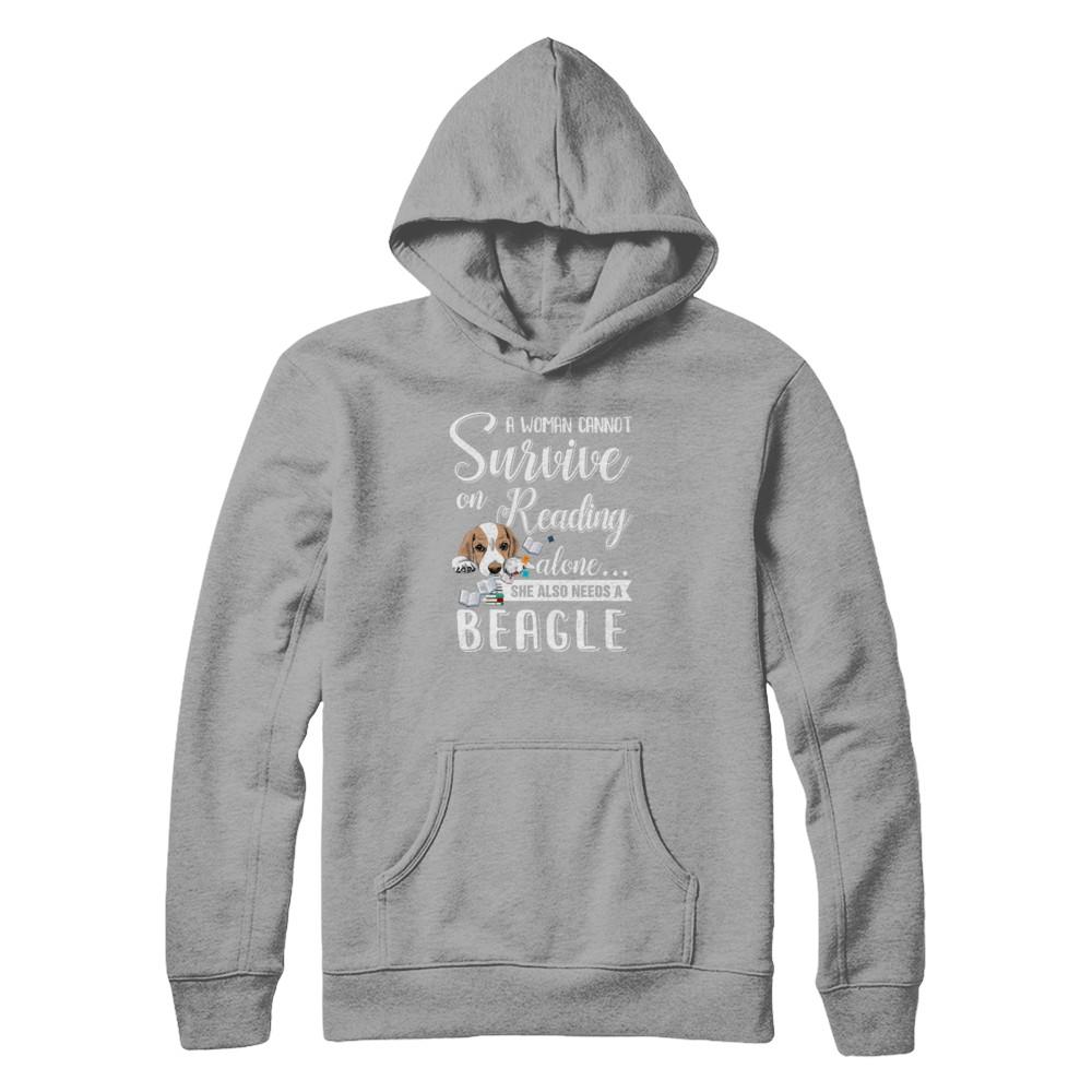A Woman Cannot Survive On Reading Alone Beagle-T-Shirt & Tank Top-Pullover Hoodie-Light Steel