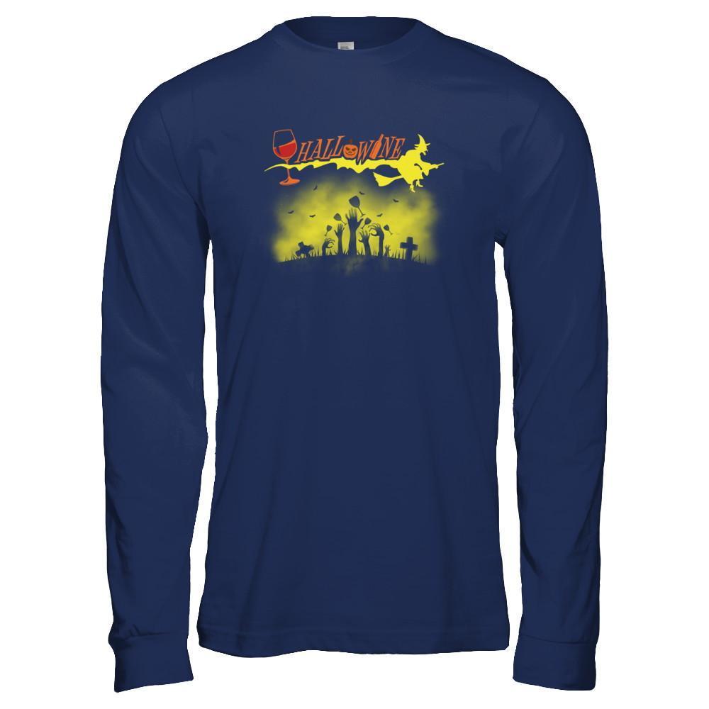 Happy Hallowine Funny Halloween Wine Drinkers 2017-T-Shirt & Tank Top-Long Sleeve T-Shirt-Navy