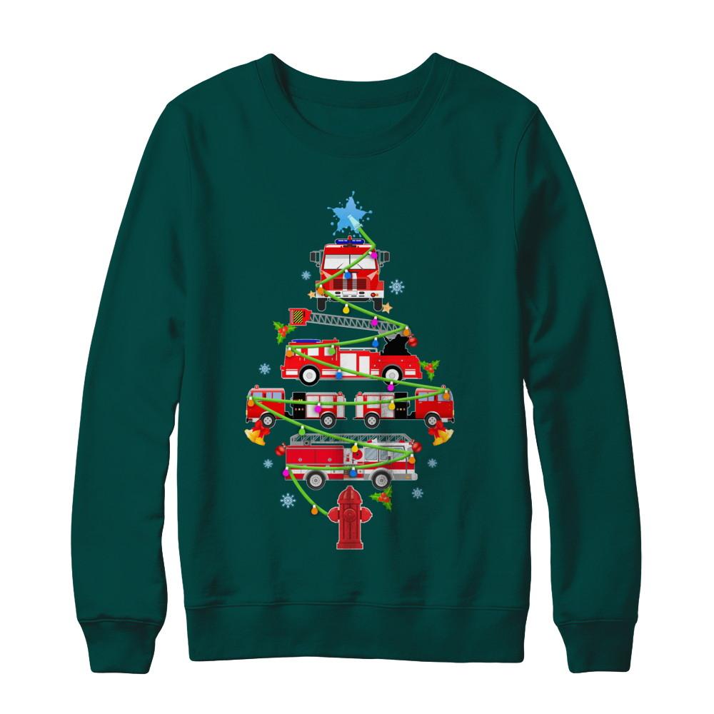 Firefighter Truck Christmas Tree Ornament Decor Gift-T-Shirt & Sweatshirt-Crewneck Sweatshirt-Deep Forest