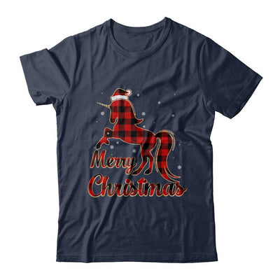 Red Buffalo Plaid Unicorn Merry Christmas-T-Shirt & Sweatshirt-Classic T-Shirt-Navy