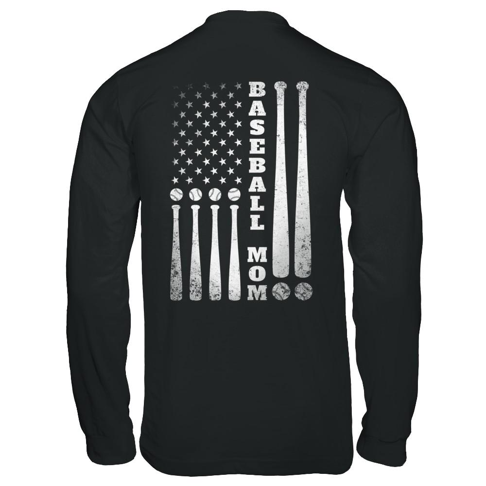 American Flag Vintage Baseball Mom Mother's Day-T-Shirt & Hoodie-Long Sleeve T-Shirt-Black