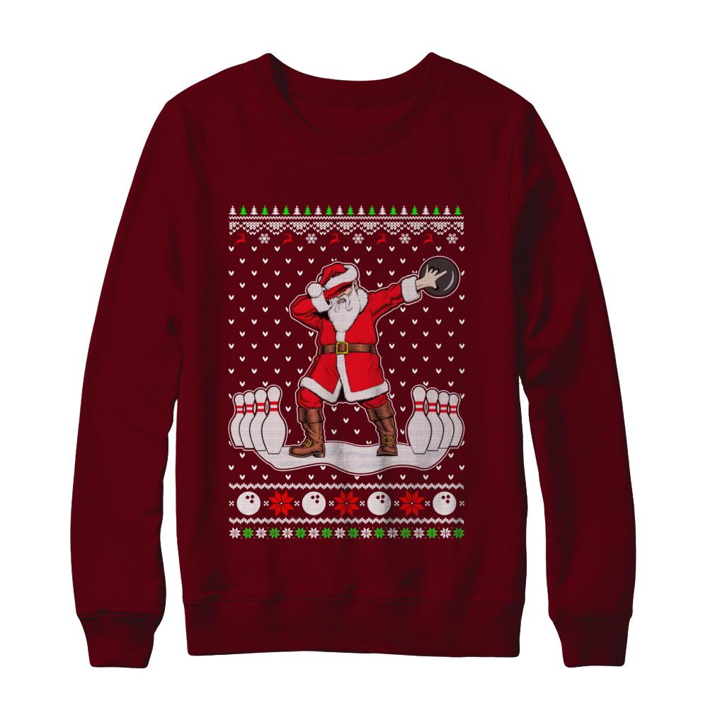 Dabbing Santa Claus Bowling Ugly Christmas Sweater-T-Shirt & Sweatshirt-Crewneck Sweatshirt-Maroon
