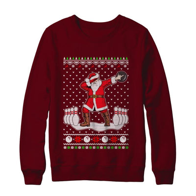 Dabbing Santa Claus Bowling Ugly Christmas Sweater-T-Shirt & Sweatshirt-Crewneck Sweatshirt-Maroon