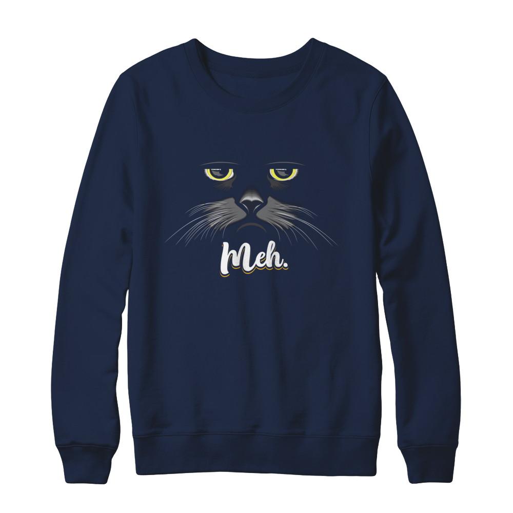 Funny Halloween Cat Meh Gift-T-Shirt & Sweatshirt-Crewneck Sweatshirt-Navy