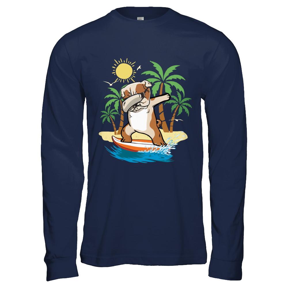 Summer Vacation Dabbing Bulldog Surfing Surfboard Gift-T-Shirt & Hoodie-Long Sleeve T-Shirt-Navy