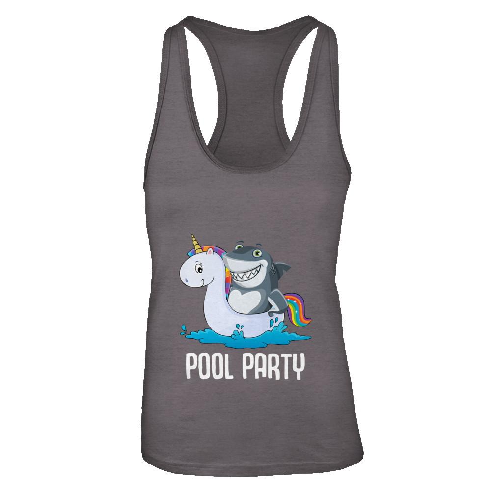 Pool Party Unicorn Float Funny Shark-T-Shirt & Tank Top-Women's Ideal Racerback Tank-Dark Grey