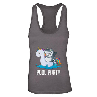 Pool Party Unicorn Float Funny Shark-T-Shirt & Tank Top-Women's Ideal Racerback Tank-Dark Grey