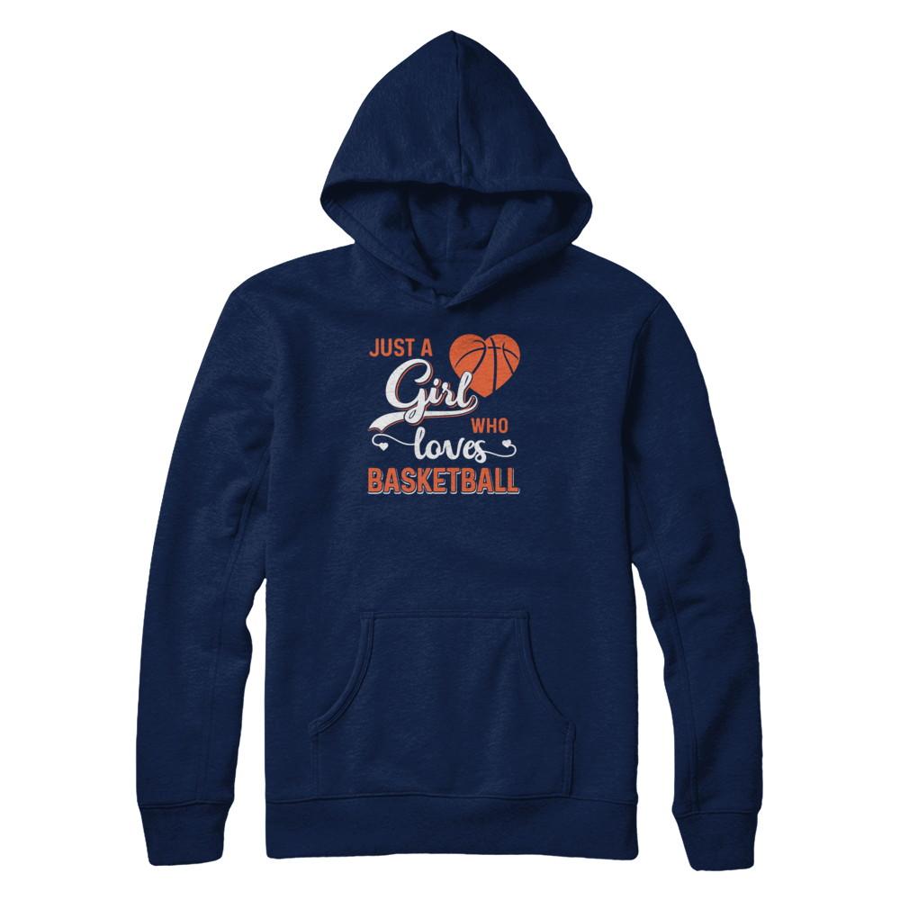 Just A Girl Who Loves Basketball-T-Shirt & Tank Top-Pullover Hoodie-Navy