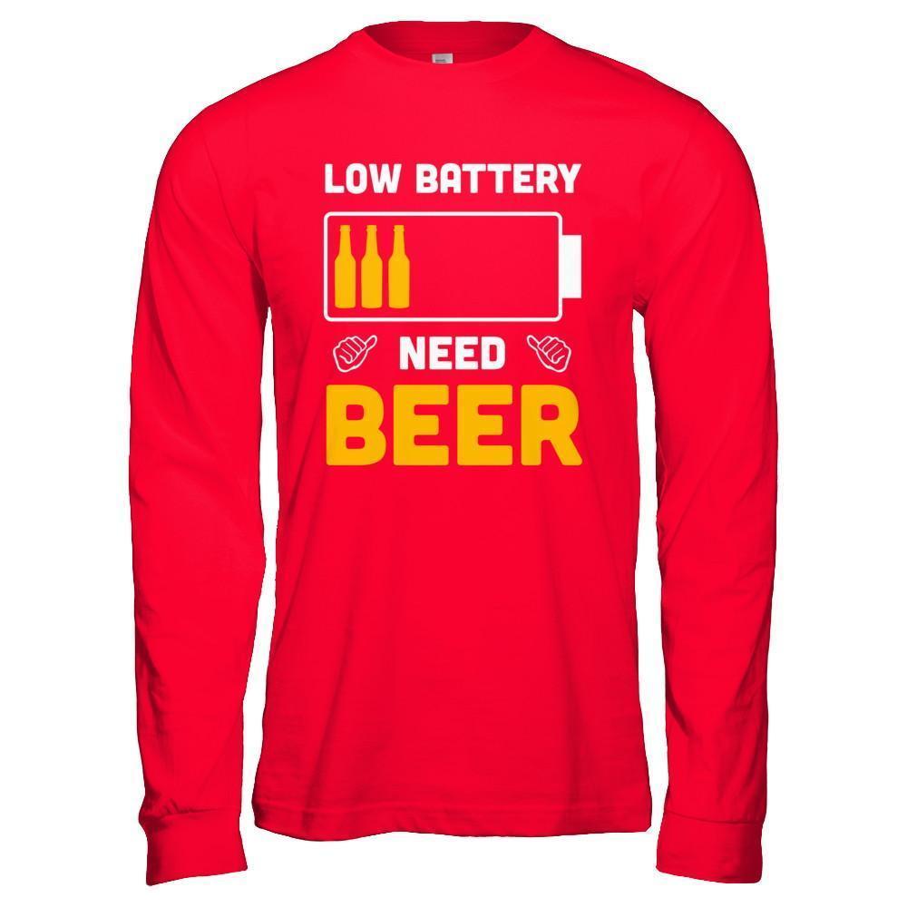 Low Battery Need Beer-T-Shirt & Hoodie-Long Sleeve T-Shirt-Red