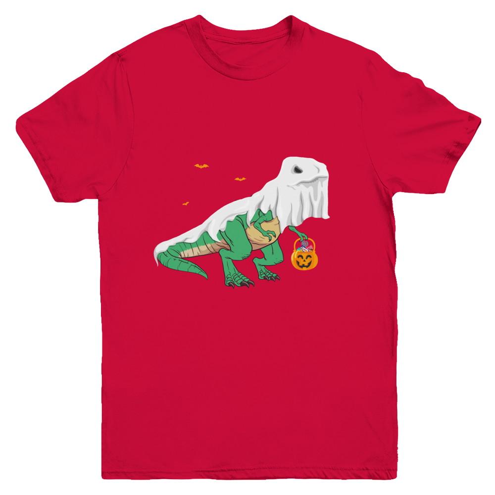 Halloween T Rex Dinosaur Ghost Trick Or Treat Youth-Youth Shirt-Youth T-Shirt-Red