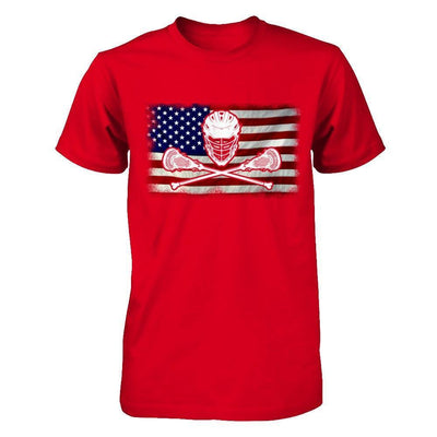 Lacrosse Helmet Crossed America Flag-T-Shirt & Hoodie-Premium T-Shirt-Red