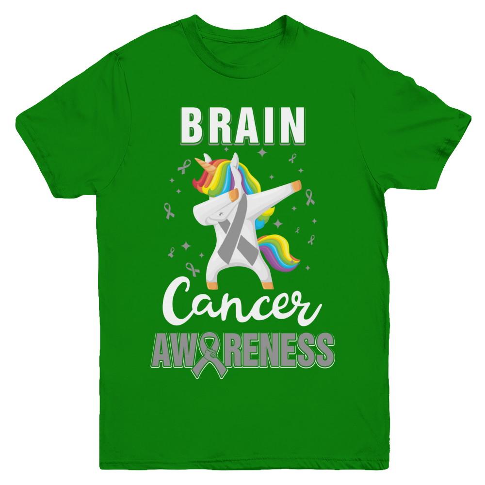Inspirational Brain Cancer Awareness Unicorn Support Youth-Youth Shirt-Youth T-Shirt-Irish Green