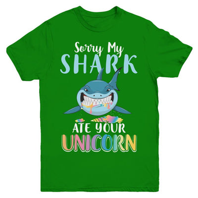 Sorry My Shark Ate Your Unicorn Funny Shark Youth-Youth Shirt-Youth T-Shirt-Irish Green
