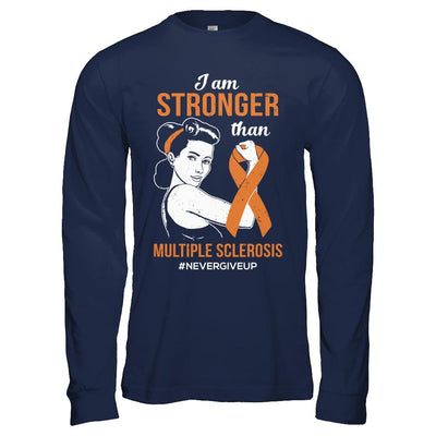 I Am Stronger Than Multiple Sclerosis Awareness Support-T-Shirt & Hoodie-Long Sleeve T-Shirt-Navy