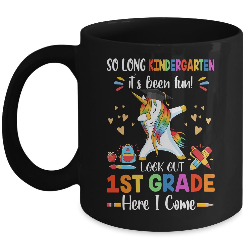 So Long Kindergarten Here I Come 1st Grade Dabbing Unicorn Mug-Coffee Mug-Mug-Black