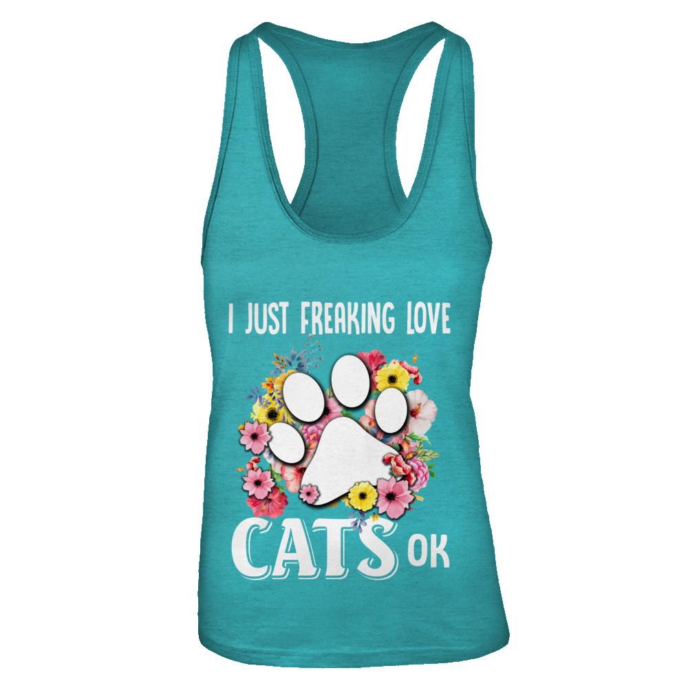 I Just Freaking Love Cats-T-Shirt & Tank Top-Women's Ideal Racerback Tank-Tahiti Blue