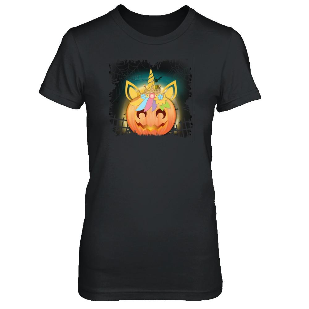 Kids Girls Unicorn Pumpkin Queen Halloween-T-Shirt & Tank Top-Women's T-Shirt-Black