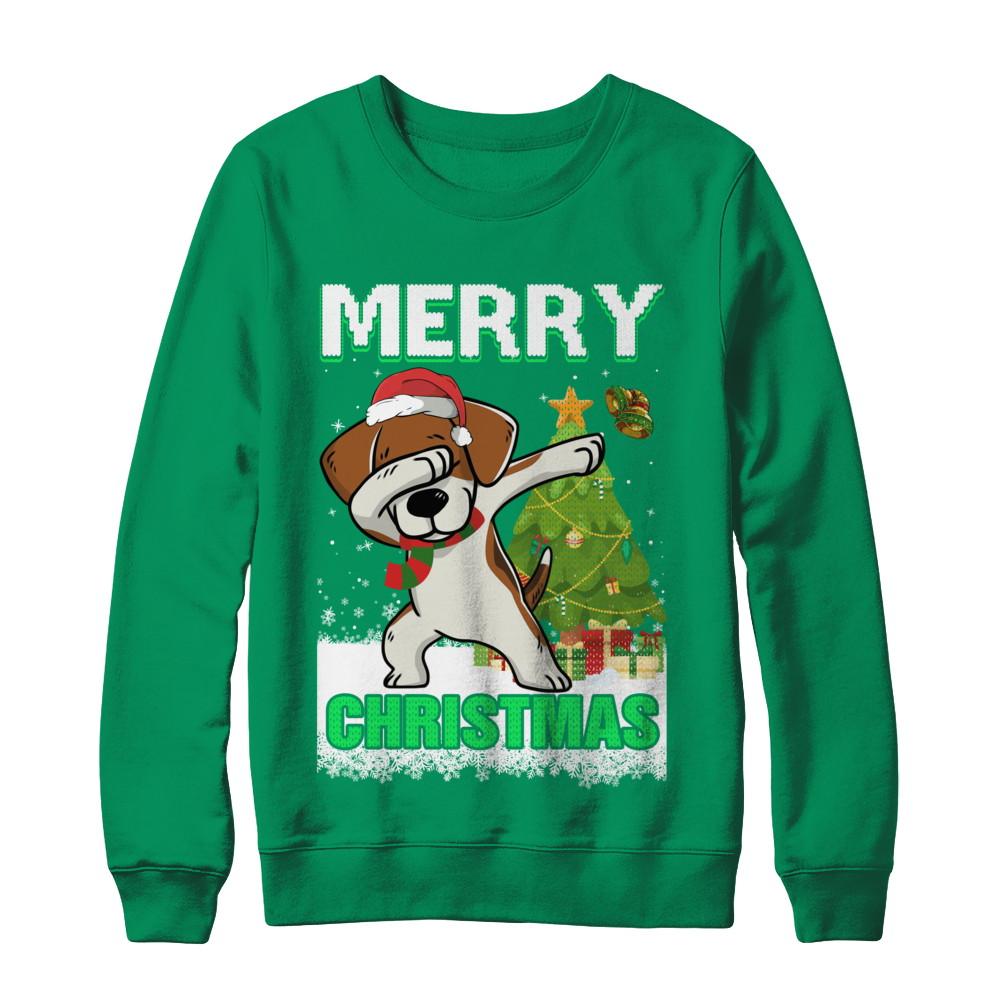 Cute Beagle Claus Merry Christmas Ugly Sweater-T-Shirt & Sweatshirt-Crewneck Sweatshirt-Irish Green