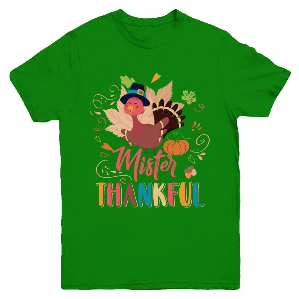 Cute Mister Thankful Turkey Thanksgiving Youth-Youth Shirt-Youth T-Shirt-Irish Green