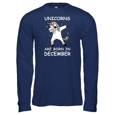 Unicorns Are Born In December Cute Dabbing-T-Shirt & Tank Top-Long Sleeve T-Shirt-Navy