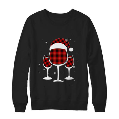 Red Plaid Buffalo Wine Santa Hat Christmas-T-Shirt & Sweatshirt-Crewneck Sweatshirt-Black