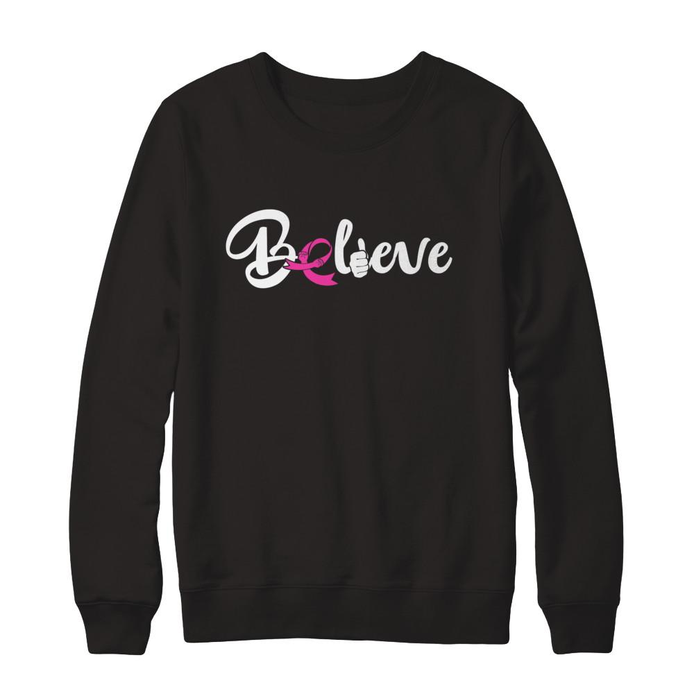 Believe Breast Cancer Awareness Fight-T-Shirt & Sweatshirt-Crewneck Sweatshirt-Black