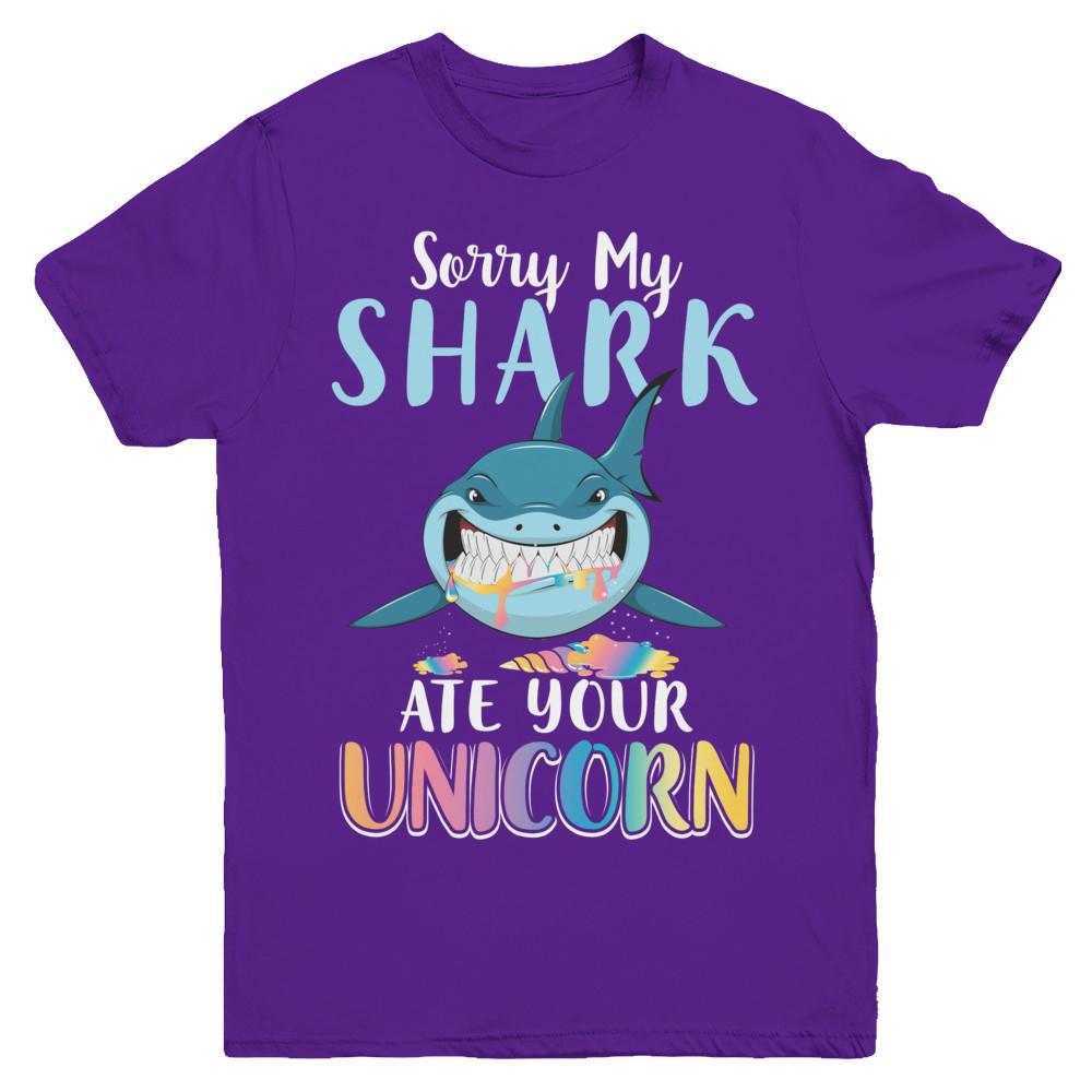 Sorry My Shark Ate Your Unicorn Funny Shark Youth-Youth Shirt-Youth T-Shirt-Purple