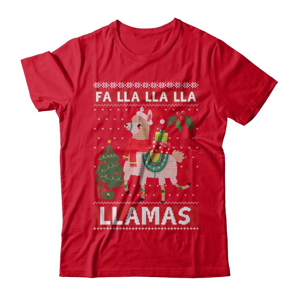 Fa Lla Lla Llama Christmas Singing Cute Ugly Sweater-T-Shirt & Sweatshirt-Premium T-Shirt-Red