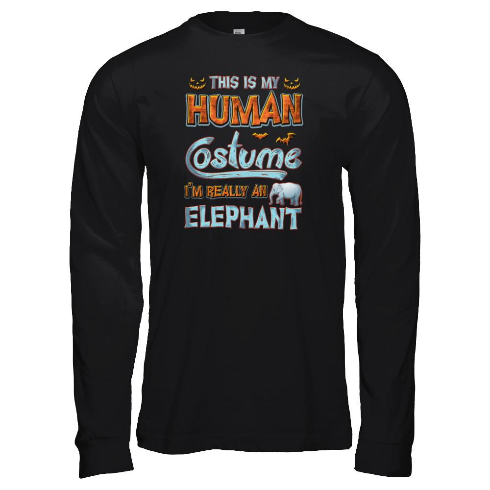 Elephant Halloween My Human Costume I'm Really An Elephant-T-Shirt & Tank Top-Long Sleeve T-Shirt-Black