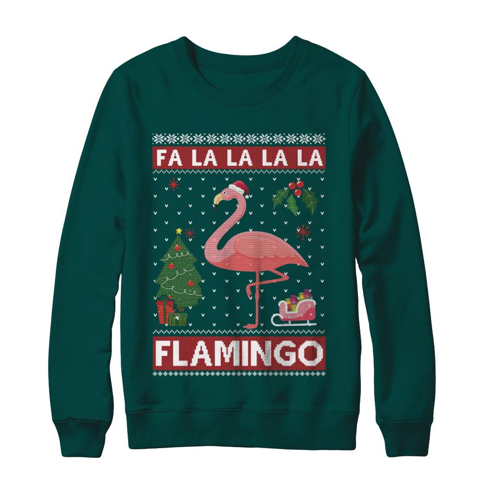 Cute Pink Flamingo Santa Hat Merry Christmas Sweater-T-Shirt & Sweatshirt-Crewneck Sweatshirt-Deep Forest