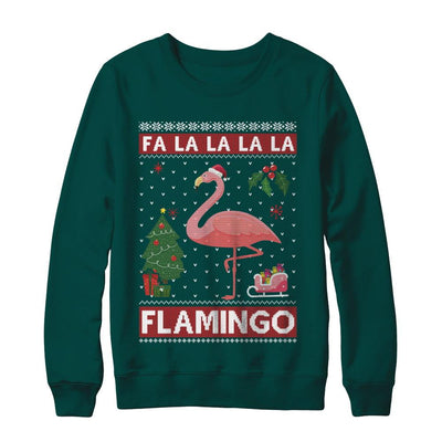Cute Pink Flamingo Santa Hat Merry Christmas Sweater-T-Shirt & Sweatshirt-Crewneck Sweatshirt-Deep Forest