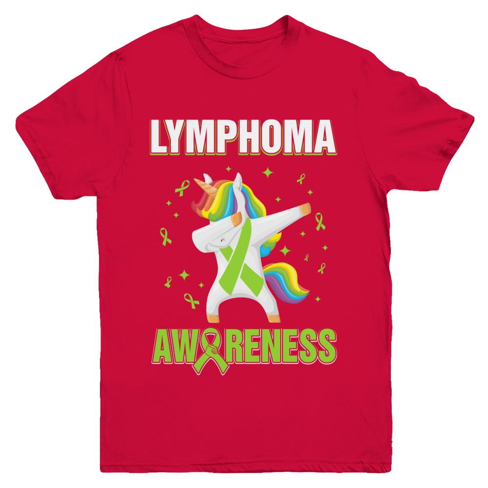 Inspirational Lymphoma Awareness Unicorn Support Youth-Youth Shirt-Youth T-Shirt-Red