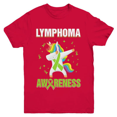 Inspirational Lymphoma Awareness Unicorn Support Youth-Youth Shirt-Youth T-Shirt-Red