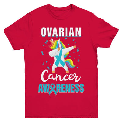 Inspirational Ovarian Cancer Awareness Unicorn Support Youth-Youth Shirt-Youth T-Shirt-Red
