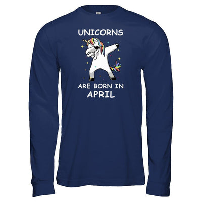 Unicorns Are Born In April Cute Dabbing-T-Shirt & Tank Top-Long Sleeve T-Shirt-Navy
