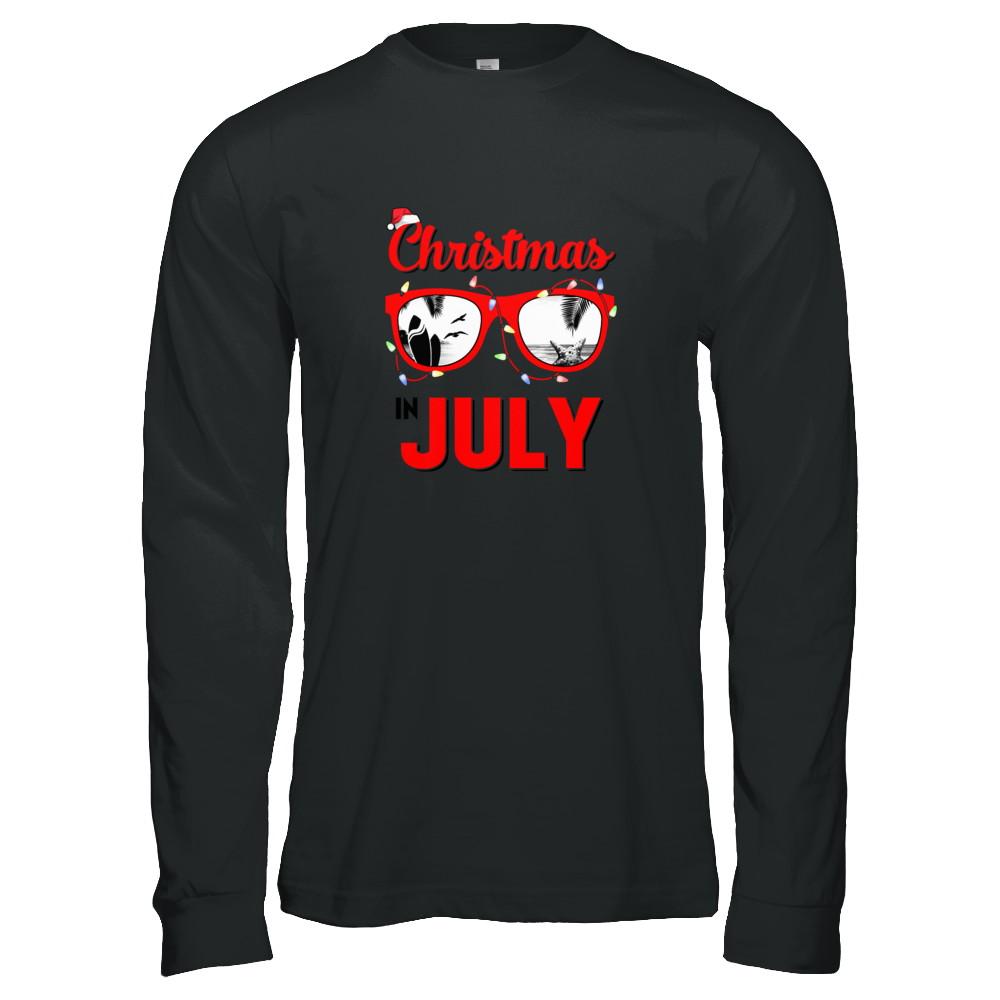July In Christmas Santa Hat Sunglasses Summer Vacation-T-Shirt & Tank Top-Long Sleeve T-Shirt-Black