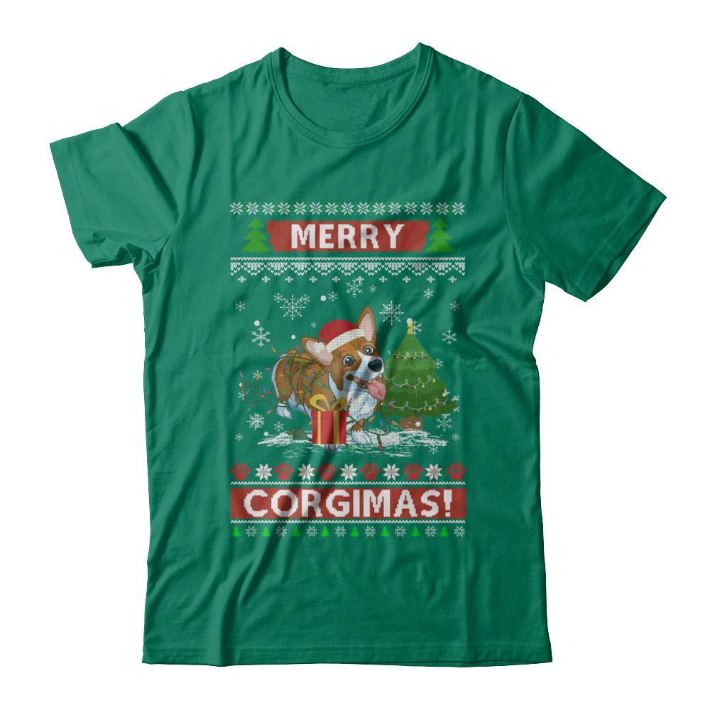 Funny Merry Corgmas Santa Corgi Ugly Christmas Sweater-T-Shirt & Sweatshirt-Classic T-Shirt-Kelly Green