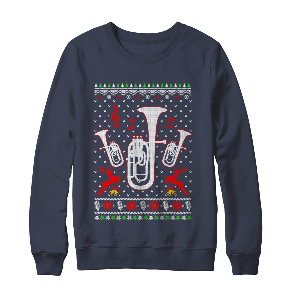 Santa Euphonium Ugly Christmas Sweater Gifts-T-Shirt & Sweatshirt-Crewneck Sweatshirt-Navy