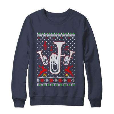 Santa Euphonium Ugly Christmas Sweater Gifts-T-Shirt & Sweatshirt-Crewneck Sweatshirt-Navy